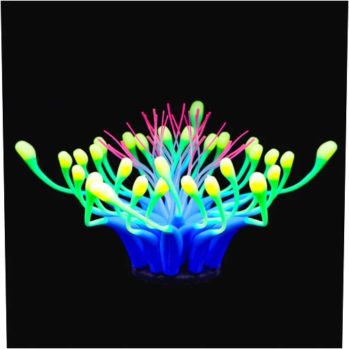 Uniclife Glowing Effect Gooseneck Coral Artificial Decoration Silicone Ornament for Fish Tank Aquarium, Blue