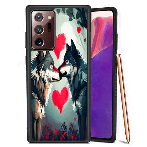 DAFEI Phone Case for Samsung Galaxy Note 20 5G Note 20 Ultra 5G Note 10 Note 10+ Note 8 Note 9 with Wolf-Bk88 Design Slim Rubber Black Frame Shockproof
