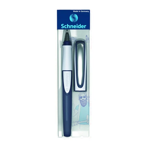 Schneider Ray Cartridge Rollerball Pen, M (Medium), Refillable, Dark Blue/Light Gray Barrel, Royal Blue Erasable Ink Cartridge (187803), RS187803