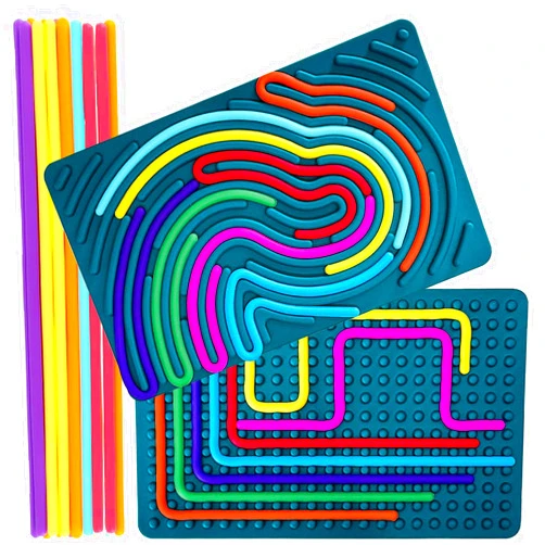 Xesakesi Sensory Activity Board,Silent Fidget Toys for Calming Duble Sided Design Kids Busy Board for Fine Motor Skill,Silicone Calm Down Fidget Toy for Travel Calming, Stress, Anxiety,ADHD & Autism
