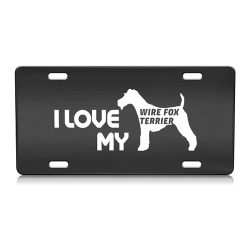 Press Fans I Love My Wire Fox Terrier Dog S.Steel Car SUV Truck License Plate Decorative Tag Black-D#g96