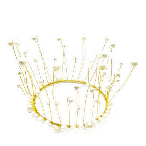 Honbay Handmade White Pearl Gold Crown Cake Topper Cake Decoration Queen Princess Tiara Crown Headpiece for Wedding, Birthday or Party (White)