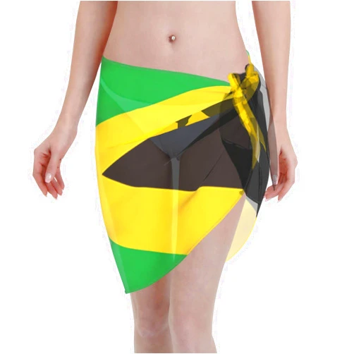 ZJHFSGMY Jamaican Flag Women Chiffon Short Scarf Lightweight and Compact, Easy to Carry. Beach Sarong Cover Wrap Skirt Bikini Swimwear Cover Ups Black, One Size-Large