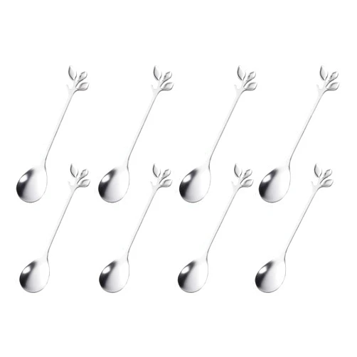 CAMDEA Silver Stainless Steel Mini Coffee Espresso Spoon, Tableware Flatware Dessert Teaspoons Soup Spoons Set of 8, 4.9 inch Specialty Demitasse Stirring Spoons