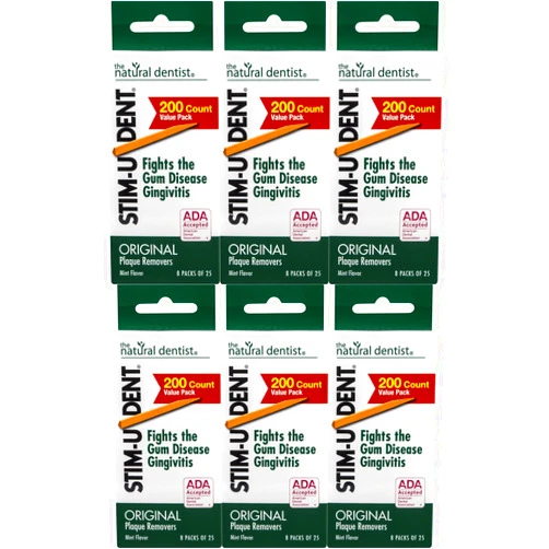 Stim-U-Dent Original, The Un-Plastic Plaque Removers, Mint-Flavored, 200 Count Box (Pack of 6)