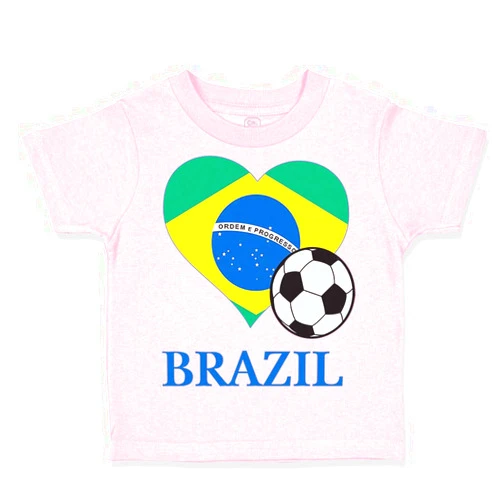 Cute Rascals Toddler T-Shirt Heart Flag Soccer Ball Brazilian Soccer Brazil Football Football Cotton Brazilian Soccer Boy & Girl Clothes Soccer Ball Baby Funny Tee Soft Pink Design Only 2T