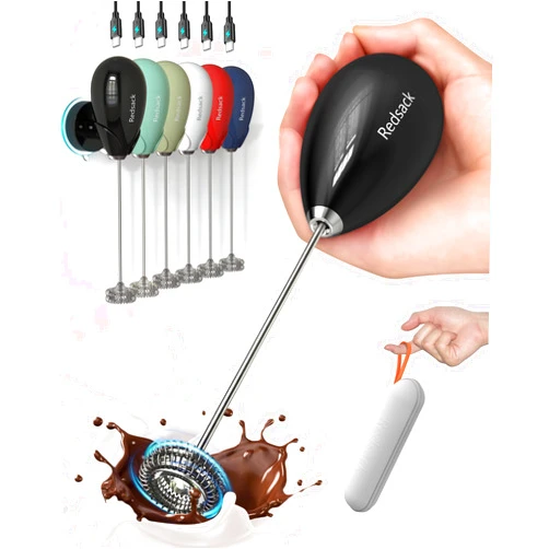 Redsack Milk Frother Handheld with Case,USB C Rechargeable Frother Wand for Coffee, Portable Electric Whisk with Stand,Waterproof Hand Drink Mixer Travel for Lattes, Cappuccino, Matcha, Egg (Black)