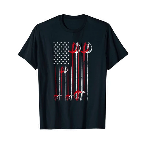 American Fencing Gear Patriotic USA Flag Fencer 4th of July T-Shirt
