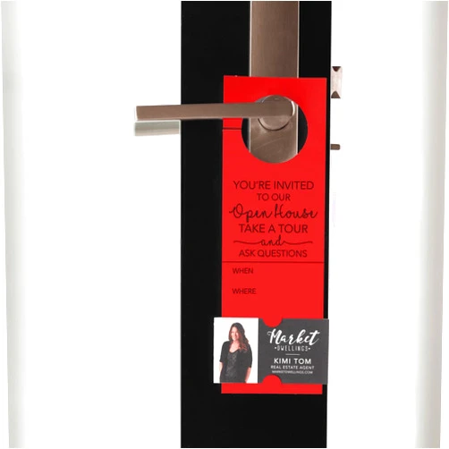Market Dwellings You're invited to our Open House | Real Estate Supply Business Card Marketing Door Hangers | Designed for Real Estate Agents | 12-DH001- SCARLET - Pack of 10