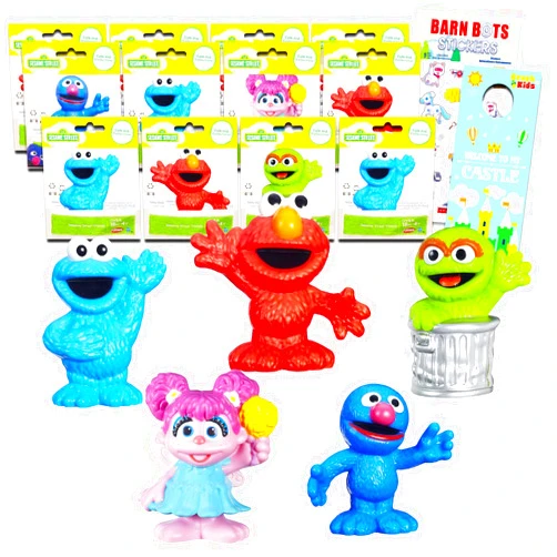 Screen Legends Sesame Street Figures Play Set - Bundle with 12 Sesame Street Collectible Mini Figures Featuring Elmo, Cookie Monster, More for Kids Plus Stickers | Sesame Street Party Favors
