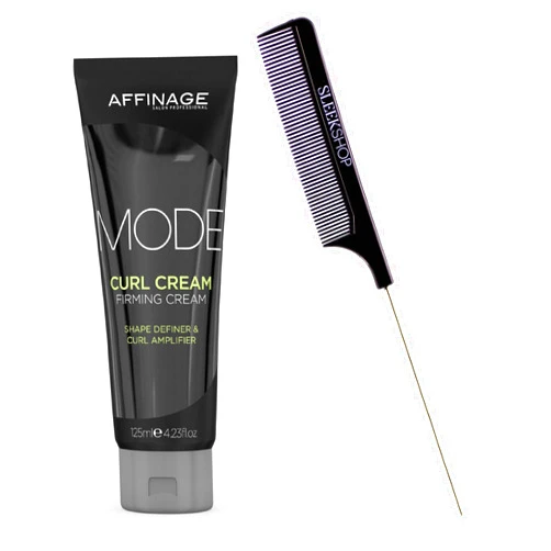 Affinage ASP Mode CURL CREAM Firming Creme (w/Sleek Steel Pin Rat Tail Comb) Shape Definer & Hair Curl Amplifier (4.23 ounce size)