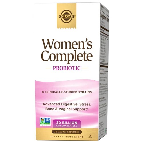 Solgar Women's Complete Probiotic, 30 Vegan Capsules - 30 Billion CFU - 8 Clinically-Studied Strains - Advanced Digestive, Stress, Bone & Vaginal Support - Non-GMO & Vegan, 30 Servings