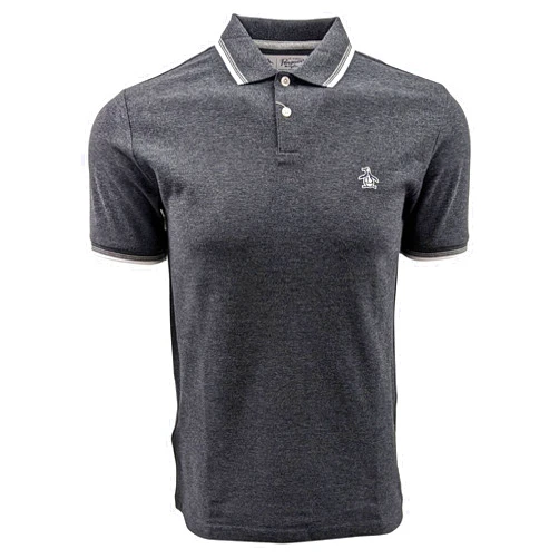 Original Penguin Men's Short Sleeve Sticker Pete Polo Shirt (X-Large, Dark Charcoal Heather)