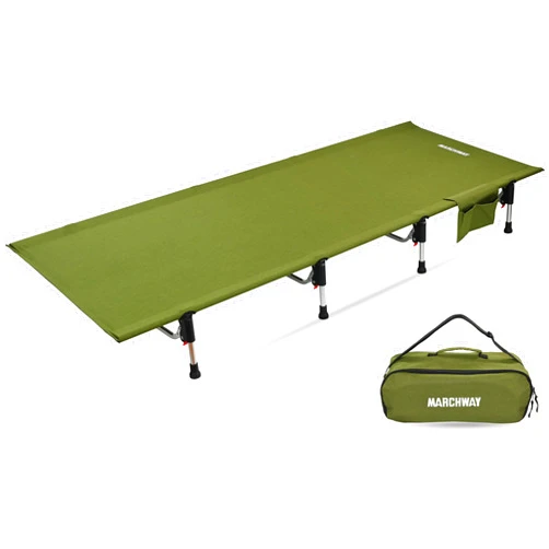 MARCHWAY Lightweight Folding Tent Camping Cot Bed with Lever Lock, Easy Setup Portable Compact for Outdoor Travel, Hunting, Hiking, Motorcycling, Support 330Lbs (Army Green)