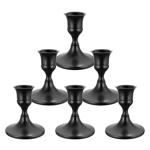 DUOBEIER Black Candlestick Holders Set of 6,Vintage Taper Metal Candle Holders for Candle Sticks Holder Decor,Candelabra Candle Holder for Halloween Decoration Wedding Christmas Fireplace Mantel Home Decor