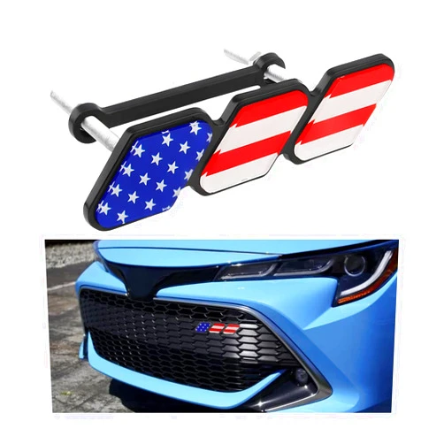 Blilo Tri-Color Grille Badge Emblem Decoration, American Flag Car Truck Label, Vehicles Slotted Grille or Other Mesh Badge Logo Decoration Accessories Universal for Most Cars (Red)