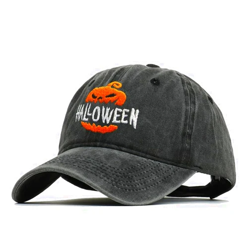 Heucapc Embroidered Halloween Baseball Cap Vintage Ghost Denim Hat Adjustable Embroidery Pumpkin Dad Hats for Men Women