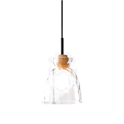 KXKLGWHN Japanese Wabi-sabi Style Hanging Light, Wood Decoration Small Pendant Lamp, with Water Ripple Glass Chandelier Lamp Shade, Bar Bedside E27 Lighting Fixture