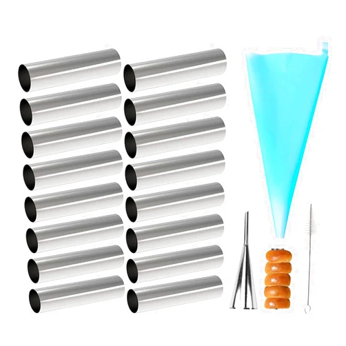 VolksRose 16pcs Cannoli Tubes Kit, Cream Horn Mold, Stainless Steel Cannoli Forms Tubular Shaped Baking Molds for Danish Pastry Lady Lock Form Croissant Shell Ice Cream Puff Waffle Cream Roll