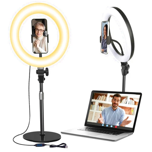 Yarrashop Video Conference Lighting for Laptop Computer, 10.5'' Desk Ring Light with Stand and Phone Holder, Zoom Light for Video Calls, Webcam Lighting, Live Streaming, Podcasting