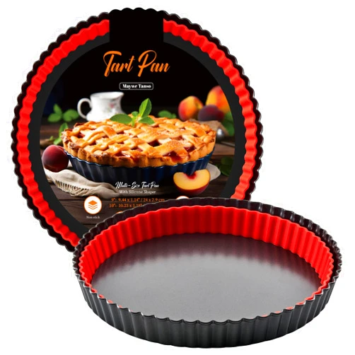 Maywe Tanso Tart Pan with Removable Bottom,9 Inch Tart and Quiche Pan,Non-stick Round Carbon Steel Deep Fluted Pie Pan with Crust Shaper Ring - Quiche Baking Dish Tart Pans For Baking Party Festival