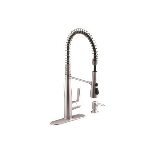 KOHLER K-R22745-SD-VS Semi-Professional Kitchen Faucet with Soap Dispenser/Lotion Dispenser, Commercial Kitchen Sink Faucet with Pull-Down Sprayhead, Vibrant Stainless
