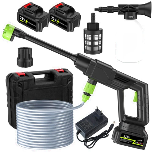 Iondelce 21V 6 in 1 Cordless Pressure Washer,300W Cordless Portable High Pressure Spray Water Gun,500PSI Portable Pressure Washer Cordless with 2 Battery 1500mAh for Car Yard Washing (Black&Green)