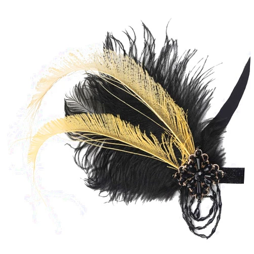 Anglacesmade Bridal 1920s Flapper Feather Headband Beaded Tassel Chain Feather Roaring 20s Headpiece Prom Party Festival Hair Jewelry for Women and Girls