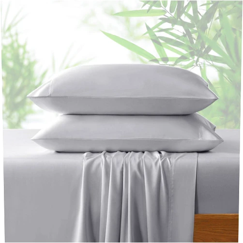 NATUREFIELD 4Pcs Cooling Sheets Set Queen Size Rayon Derived from Bamboo Bed Sheets Soft Breathable 1 Flat Sheet, 1 Fitted Sheet, 2 Pillowcases LightGray