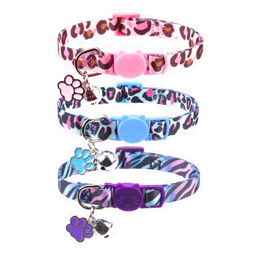 SCENEREAL Breakaway Cat Collar with Bells, Safety Buckle Soft Adjustable Cute Cats Collars for Summer, Kitten Puppy Personalised Leopard and Tiger Print Collars for Dogs Girl Boy