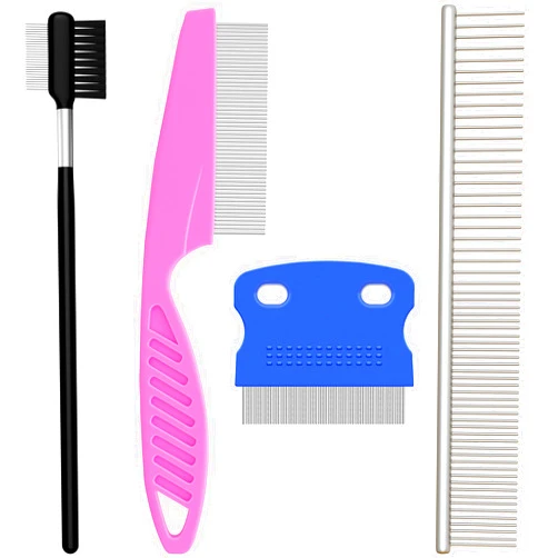 Jihugu Dog Eye Combs, Dog Flea Combs, Tear Stain Remover Combs, Pet Grooming Comb Kit for Small Dogs Cats Puppies, Gently Removing Eye Mucus, Crust, Tangle and Knots, 4 Count