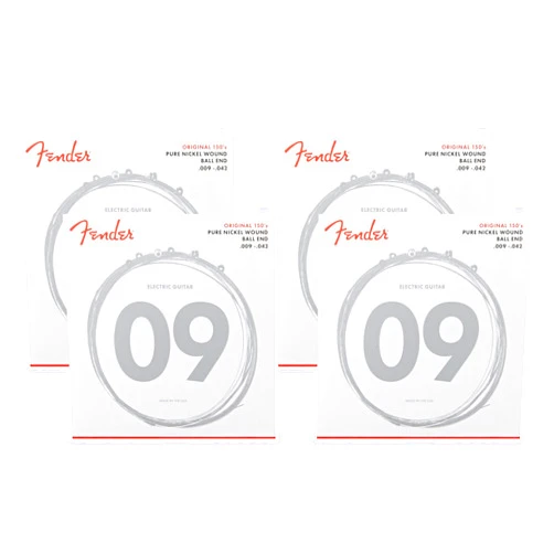 Fender Original 150 Electric Guitar Strings, Pure Nickel Wound, Ball End, 150L .009-.042 (Pack of 4)