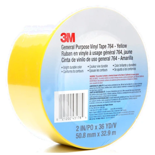 3M Vinyl Tape 764, General Purpose, 2 in x 36 yd, Yellow, 1 Roll, Light Traffic Floor Marking Tape, Social Distancing, Color Coding, Safety, Bundling