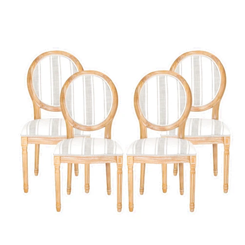 Christopher Knight Home Phinnaeus Dining Chair Set, Set of 4,Wood, Gray Stripes + Light Beige + Natural