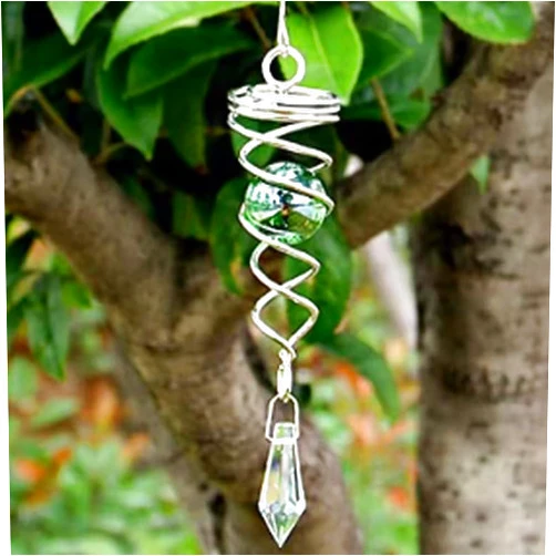 Baoyemes Rotating Wind Chimes, Stainless Steel Chime Whirling Suspended Crystal Spiral Wind Ball, Spiral Tail Hanging Swivel Hook, Crystal Ball Indoor Outdoor Decoration (Green)