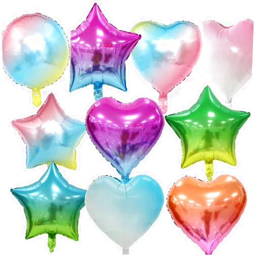 CLUQMEIK 36 Pcs Assorted Gradient Color Heart Star Shaped Rainbow Party Aluminum Foil Balloons 18 Inches Inflatable Balloons for Happy Birthday Parties Baby Shower Decor