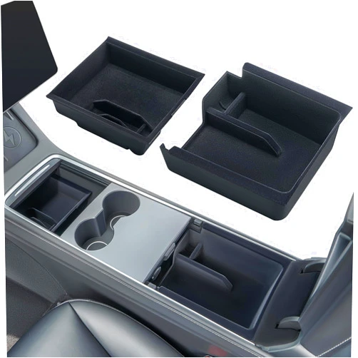 Uireefly 2Pcs Center Console Organizer for Tesla Model Y 2021-2024, Flocked Fabric Center Console Storage Organizer Set Include Console Front & Rear Organizer for Tesla Model 3 2017-2023