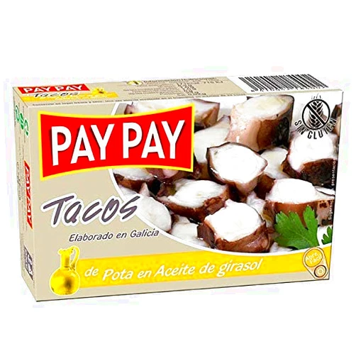 Pay Pay | Squid Tentacles in EVOO | Tentaculos de Calamar en Aceite de Oliva Extra Virgen | 4oz. Can Pack Of 25