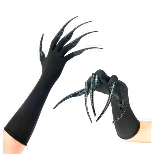Xiao Cheng Ming Zhu Long Finger Claw Gloves Black paw gloves, scary vampire witch demon crow Halloween Cat nail rings Cosplay costume accessories For women costume (gloves & 10pcs claws)