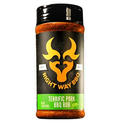 Right Way BBQ Terrific Pork Rub - All-Natural BBQ Seasoning for Pork, Chicken, and Ribs | No MSG, Gluten-Free, Sugar-Free, Anti-Caking Agent-Free | Savory and Sweet Blend with Granulated Garlic, Smoked Paprika, and Black Pepper | Perfect for Grilling, Smoking, and Roasting