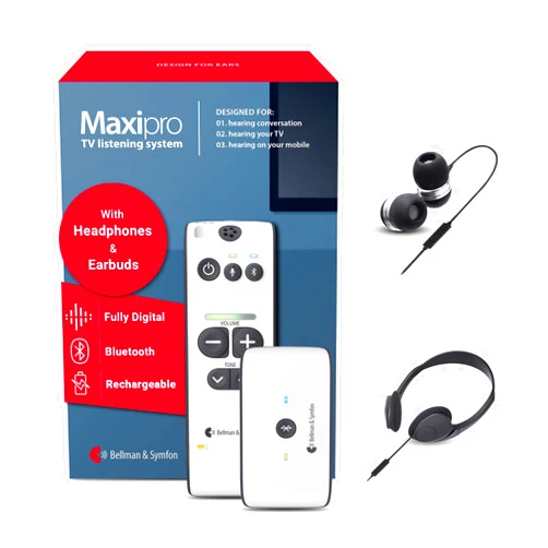 Bellman & Symfon Maxi Pro Bluetooth Hearing Amplifier System with Headphones and Earbuds - 3-IN-1 Digital Sound Amplifier TV Listening with TV Streamer - Wireless Cell Phone Amplifier - Rechargeable