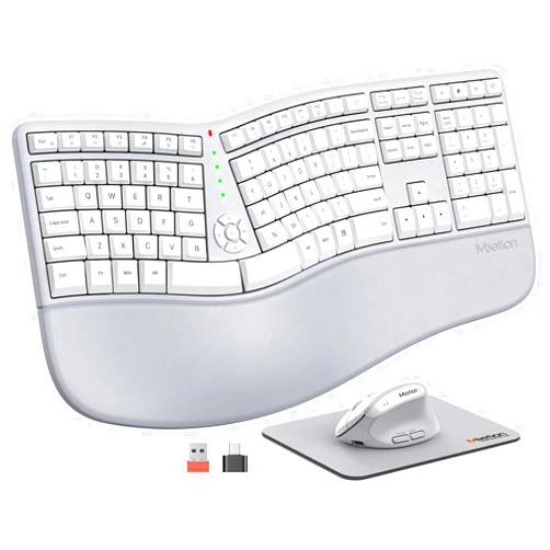 MEETION Ergonomic keybaord and Mouse Combo, Wireless Rechargeable Keyboard and Mouse Set, Ergo Split Keyboard, Wireless Vertical Mouse, for Windows Gray White