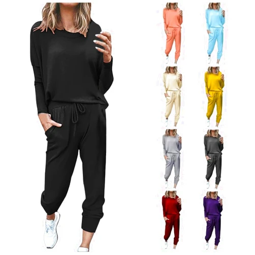 Hesxuno Sweatsuits Women 2 Piece Outfit Crewneck Long Sleeve Track Suits Workout Drawstring Jogger Sets 2024 Fall Lounge Sets