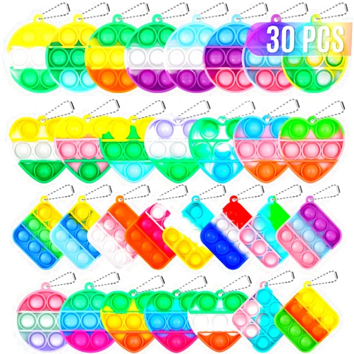 DODOLOL Kids Party Favors 30 Pcs Fidget Toys Bulk Mini Pop Fidgets Keychain Its Birthday Party Favors for Kids Goodie Bag Stuffers Small Kid Classroom Prizes It Bubbles Poppers Students Bulk Toys