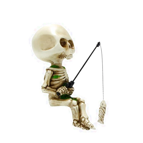 MAELSTROM Fishing Skeleton Halloween Decor Mini Resin Halloween Skeleton Figurines Funny Fishing Skeleton Modern Decor Novelty Small Skeleton Figure for Halloween Garden Home Party Decorations (Skeleton)
