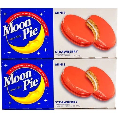 Generic Moon Pie 6 oz. Minis The Original Marshmallow Sandwich 2 Boxes of Strawberry - 6 Pies per box (12 TOTAL)