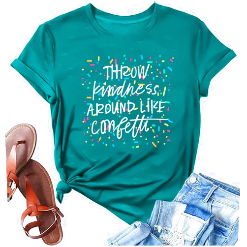 UNIQUEONE Kindness Teacher Shirt Women: Throw Kindness Around Like Confetti Tshirt - Be Kind Inspirational Tee Tops