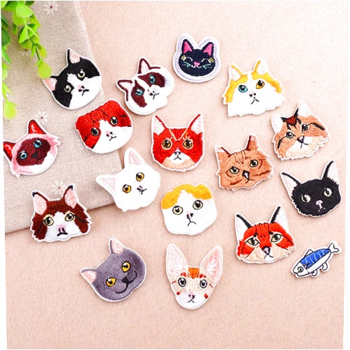 Buer Homie 17 pcs Embroidered Applique Patches, Kitten Pattern Clothing Repair