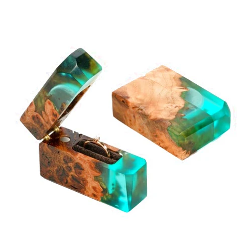 RWA resinwood.art – Marry me propose ring box of epoxy & wood. Small wooden box for thin rings. Luxury resin ring holder engagement. Pocket slim ring display case. Unique ring bearer idea