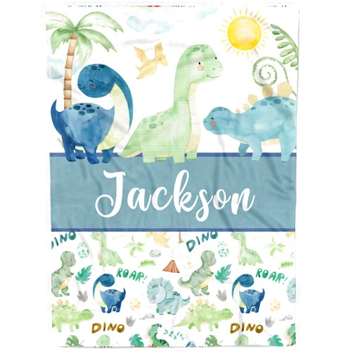 MDPrints Global MDPrints Custom Baby Blankets for Boys, Customized Baby Boy Gifts with Name, Personalized Baby Blanket, Newborn Gift (Dinosaur 235c)